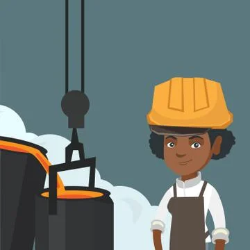 Steelworker in hardhat at work in the foundry. Stock Illustration