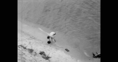 Steep bank of the river with sand Stock-Footage 218438359