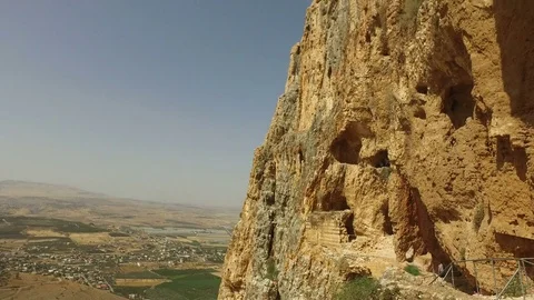 Steep Cliff Face on Mount Arbel Stock Footage 77810487