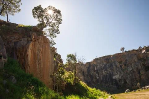 Steep cliffs in mountain quarry in Greenmount National Park Stock Photos