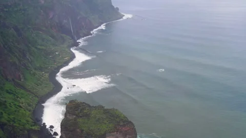 Steep cliffs on the north coast of Madeira; Atlantic Ocean Stock Footage 151819165