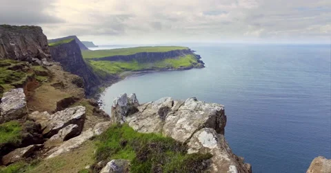 Steep cliffs over Oisgill Bay near Neist Point. Stock Footage 65297616