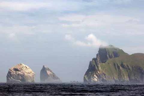 Steep cliffs of St Kilda. The Saint Kilda archipelago contains the largest co Stock Photos