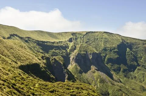 Steep cliffs of volcano in Faial, Azores Stock Photos