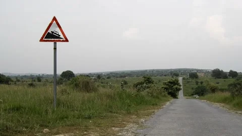 Steep Descent Down Traffic Sign On Hills Empty Road Stock Footage 343239203