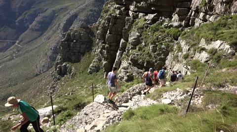 Steep hiking path at Table Mountain Stock Footage 39300717
