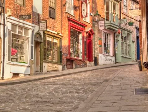 Steep hill, shops Stock Photos