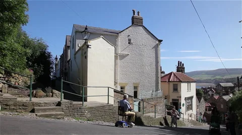 STEEP HILL &amp; STEPS, ROBIN HOOD'S BAY, NORTH YORKSHIRE, ENGLAND Stock Footage 46233820