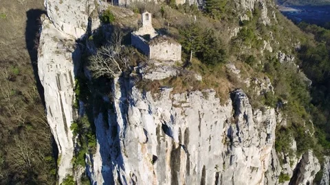 Steep limestone cliff face in Istria aerial view Stock Footage 327071569