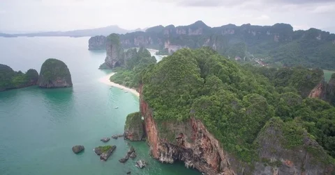 Steep Limestone Cliffs Near Phra Nang Beach, Railay, Krabi Province, Thailand, Video stock 79939353