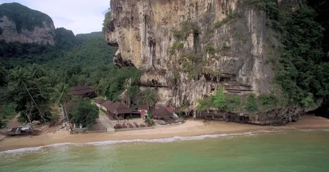 Steep Limestone Cliffs on Ton Sai Beach, Railay, Krabi, Thailand, Ascending Stock Footage 78658344