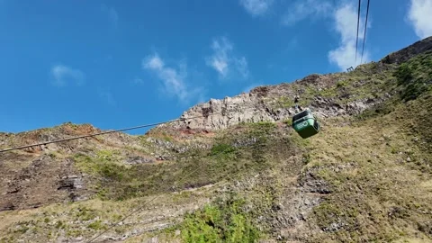 Steep Madeira Cable Car in Achadas da Cruz Ascending Dramatic Coastal Cliffs in Vidéo 345019803
