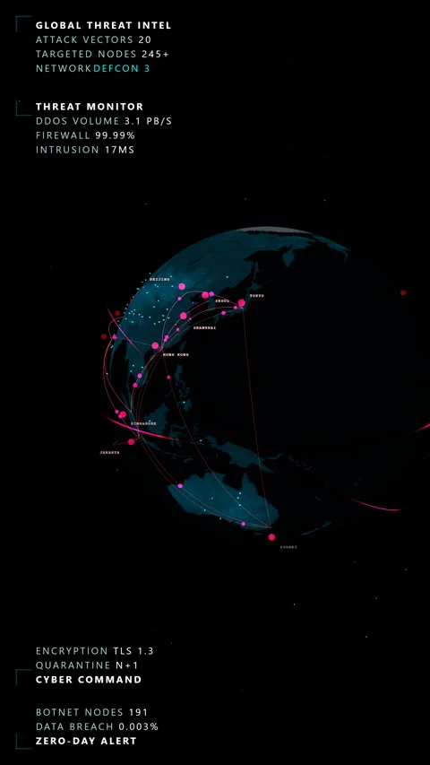 Steep orbital path observing a vertical cyber-security, Vertical 9:16 4K Stock Footage 339091581