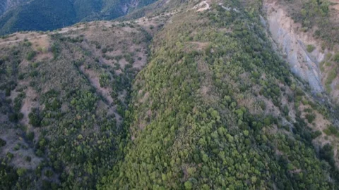 Steep rugged gorge with forested valley and high ridge path in Greece 스톡 동영상 321590105