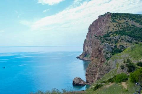 Steep, sharp, stone beaches on the Black Sea coast, in the vicinity of the city Stock Photos