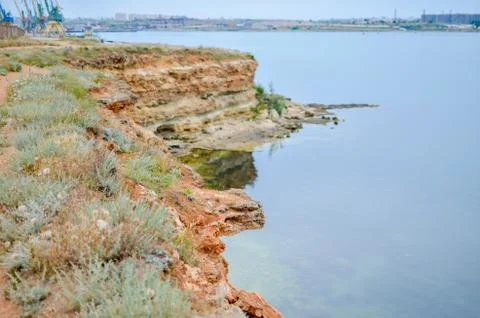 Steep, sharp, stone beaches on the Black Sea coast, in the vicinity of the city Stock Photos