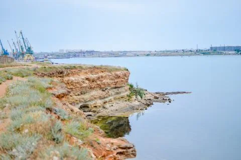 Steep, sharp, stone beaches on the Black Sea coast, in the vicinity of the city Stock Photos