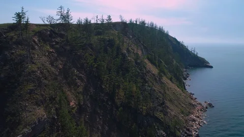 The steep shore of Baikal Stock Footage 128223338