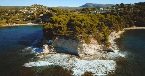 Steep-sided valley. Calanque d'En-Vau. Cap canaille and Azure sea. Summer Stock Footage 144440826