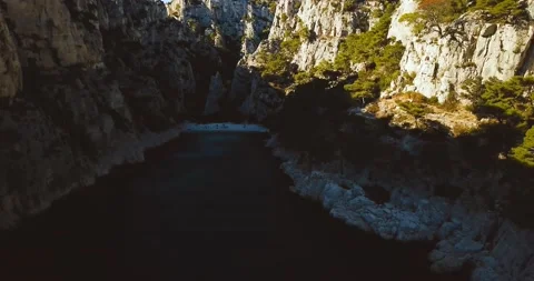 Steep-sided valley. Calanque d'En-Vau. Cap canaille and Azure sea. Summer Stock Footage 144441813
