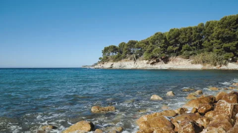 Steep-sided valley. Calanque d'En-Vau. Cap canaille and Azure sea. Summer Stock Footage 144450623