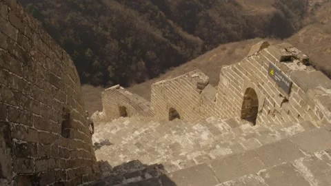 Steep Stone Steps and Brickwork on the Great Wall Jinshanling Section, Hebei Stock Footage 345679942