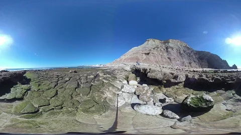 Steeped coast with beach, VR360, VR, 360VR Stock Footage 107098896
