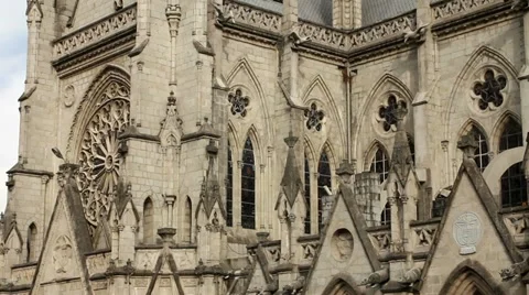 Steeple and lateral side of the Basilica of the national vow, Quito Stock Footage 21996928
