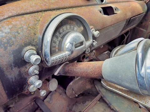 Steering Column And Odometer Stock Photos