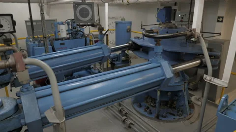 Steering gear in engine room of ship Stock Footage 220777786