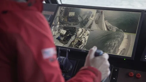 Steering A Ship in the Control Room Stock Footage 85862781
