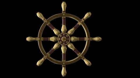 Steering ship wheel animation. 4 video variations with ALPHA MATTE. Stock Footage 91357003
