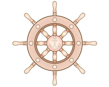 Steering wheel with an anchor - vector full color picture. Stock Illustration