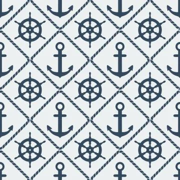 Steering wheel and anchor seamless pattern Illustrazione stock