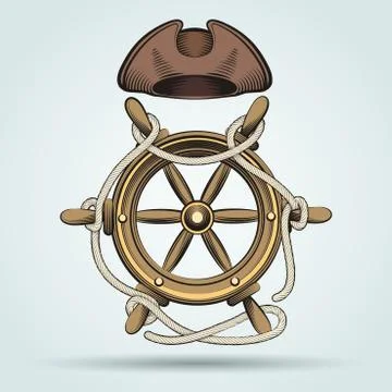 Steering Wheel and Sailor Hat Stock Illustration