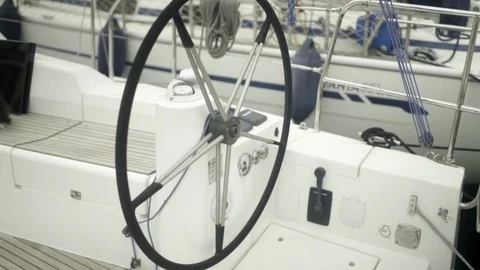 Steering wheel of the boat. Stock Footage 124641407