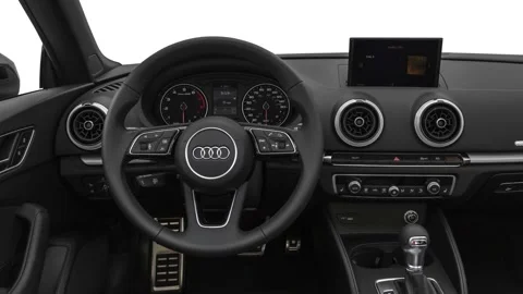 Steering wheel in car interior 2019 Audi A3 Cabriolet Premium 2.0 TFSI Stock Footage 160071166