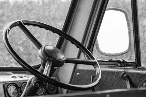 Steering wheel in the cockpit Stock Photos