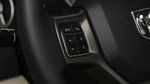 Steering wheel control buttons close up 2018 RAM 3500 Limited Stock Footage 159995325