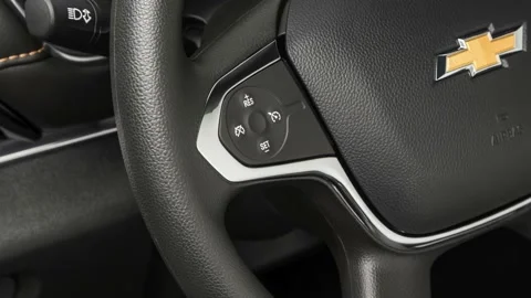 Steering wheel control buttons close up 2019 Chevrolet Traverse LS Stock Footage 160022810