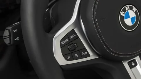 Steering wheel control buttons close up 2019 BMW X5 xDrive40i Stock Footage 160039743