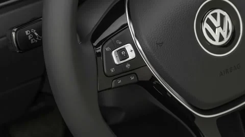 Steering wheel control buttons close up 2019 Volkswagen e-Golf SEL Premium Stock Footage 160067290