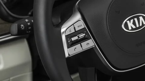 Steering wheel control buttons close up 2020 Kia Telluride EX Video stock 160075473
