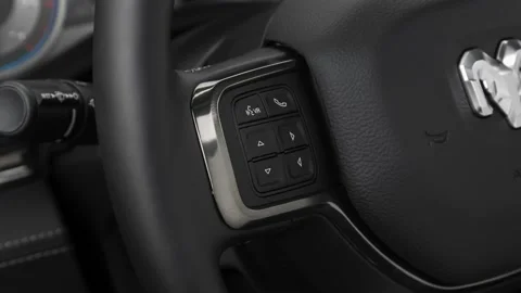 Steering wheel control buttons close up 2019 RAM 3500 DRW Limited Stock Footage 160080123