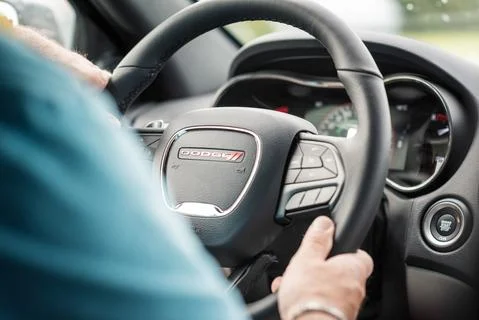 Steering wheel of a Dodge Durango Stock Photos
