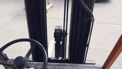 Steering wheel in forklift loader cabin Stock Footage 131127503
