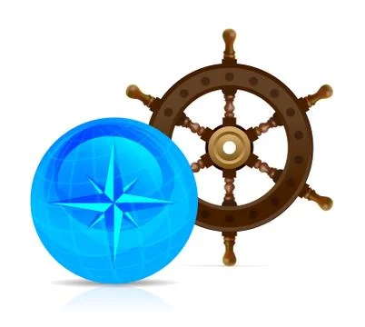 Steering wheel with globe and compass Stock Illustration