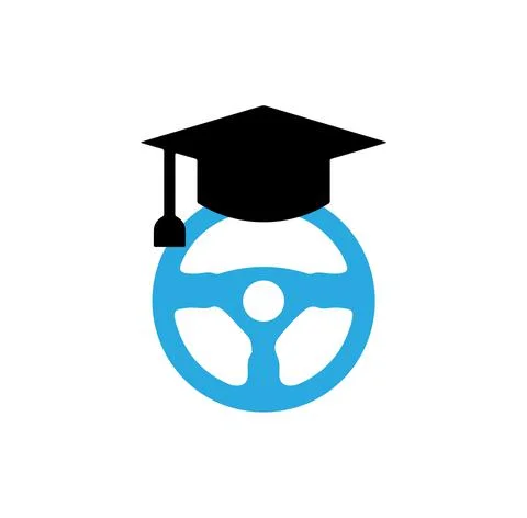 Steering wheel graduation cap icon Stock Illustration