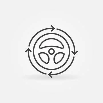 Steering Wheel inside Arrows linear icon -vector concept sign Stock Illustration