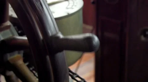 The steering wheel inside the captains deck Stock Footage 58608810